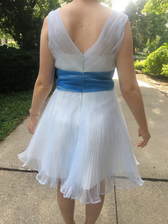 Vintage 1990's White and Blue Party Dress, size m… - image 2