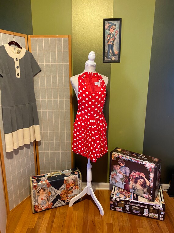 Vintage 1980’s red and white polka dot romper, siz