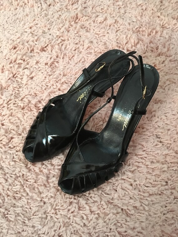 Shiny black shop strappy heels