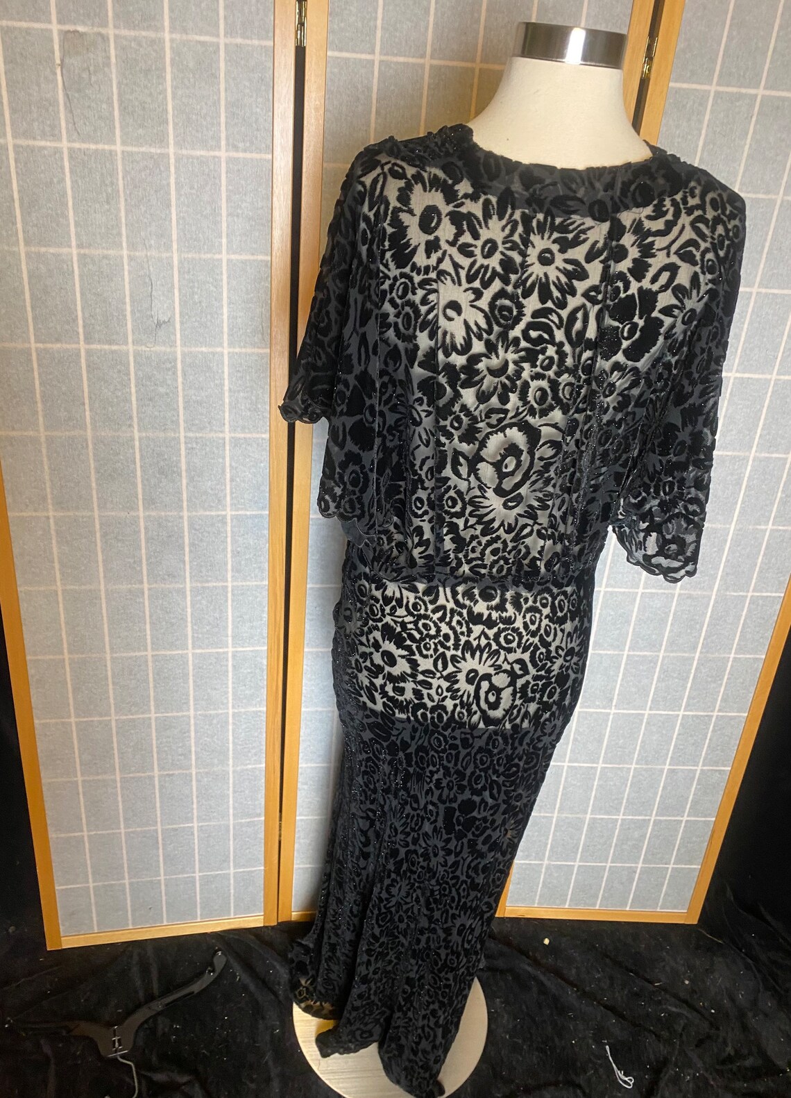 Vintage 1930's Black Semi Sheer Burnout Velvet Floral Sparkle Dress - Etsy