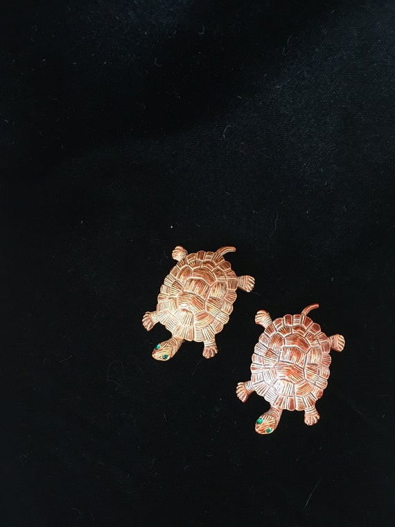 Vintage 1970's Set of 2 Brown Tan Turtle Pins, Bro