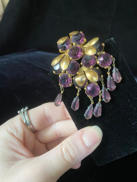 Vintage 1940’s gold and purple rhinestone dress c… - image 2