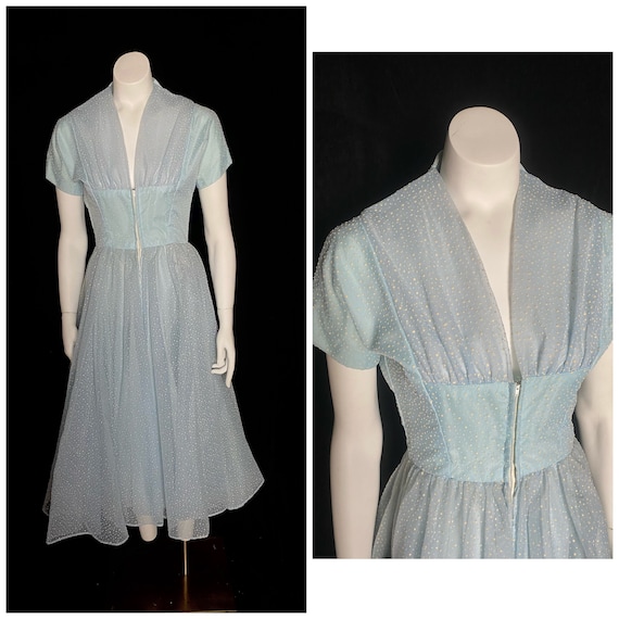 Vintage 1950’s light blue sheer layered party dre… - image 1