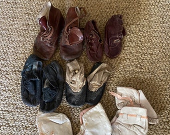 Lot of antique leather baby shoes, kids shoes