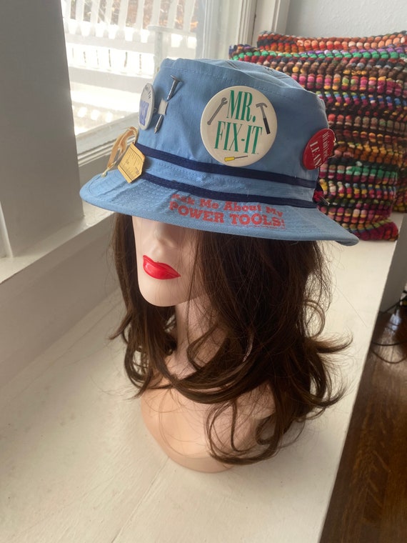 1980’s blue funny novelty bucket hat with Mr Fix I