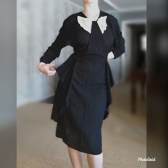 Vintage Antique 1930's Semi Sheer Blck Crepe Art D