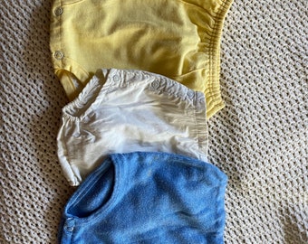 Vintage 1950’s set of blue, white and yellow baby diaper bloomers