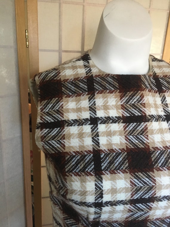 Vintage 1970's Brown and White Plaid Drop Waist M… - image 3