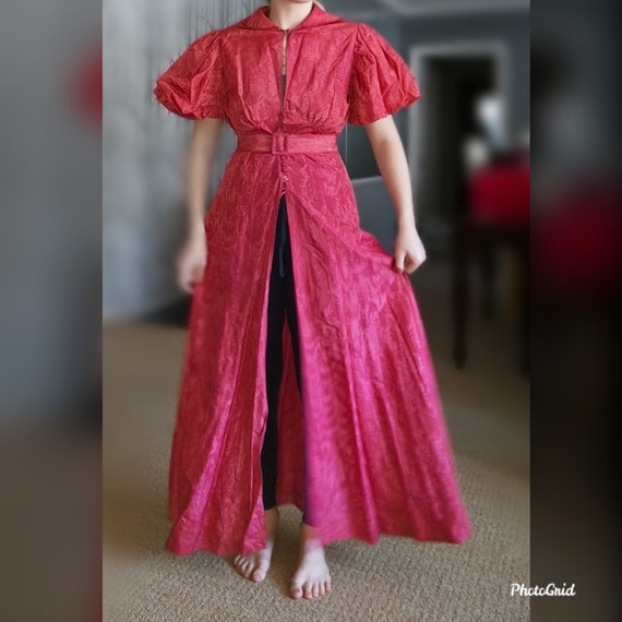 Vintage 1930's 1940's Shiny Pink Mutton Sleeve Coa