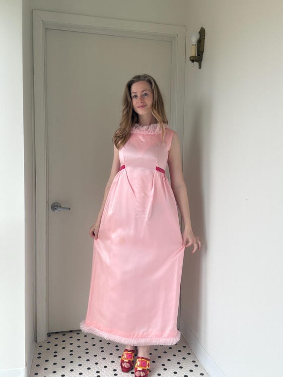 pink empire waist dress S Fuchsia Pink Plunge Neck Empire Waist Cotton Maxi Dress for Women
