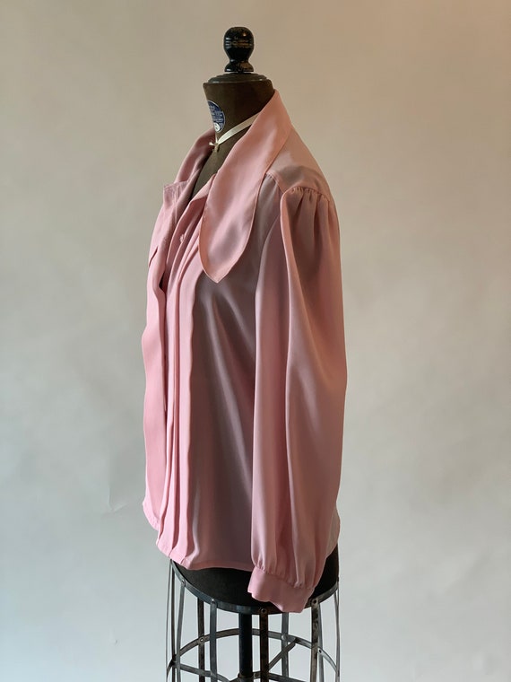 Vintage 1980s pink blouse with pintucks and bow - image 5