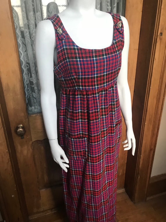 Vintage 1970's Red Plaid Wool Dress size large - image 3