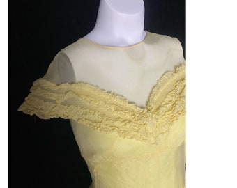 Vintage Antique 1910's 1920's 1930's Yellow Sheer Ruffle Dress, Size XS