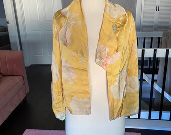 Antique 1930’s yellow floral silk jacket, size extra small