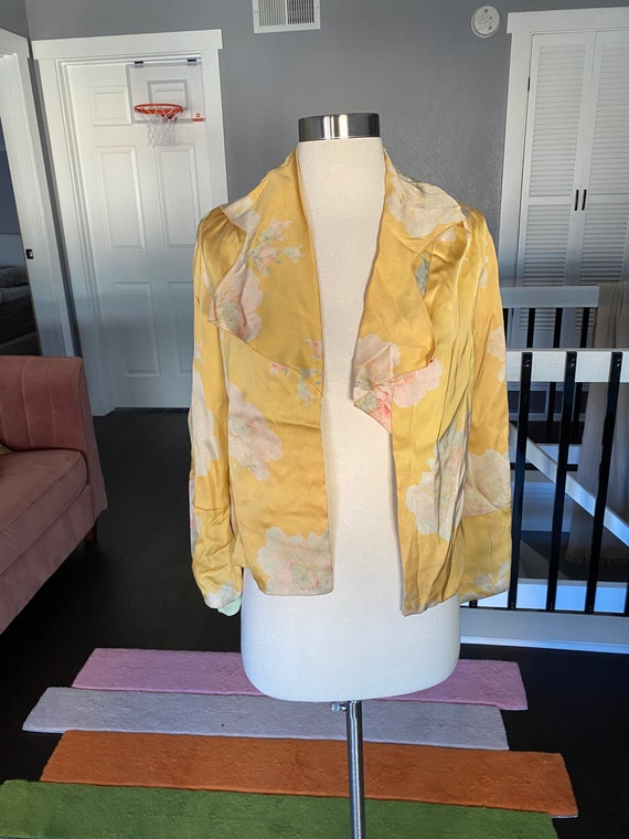 Vintage 1930s Yellow Floral Silk Kimono Jacket