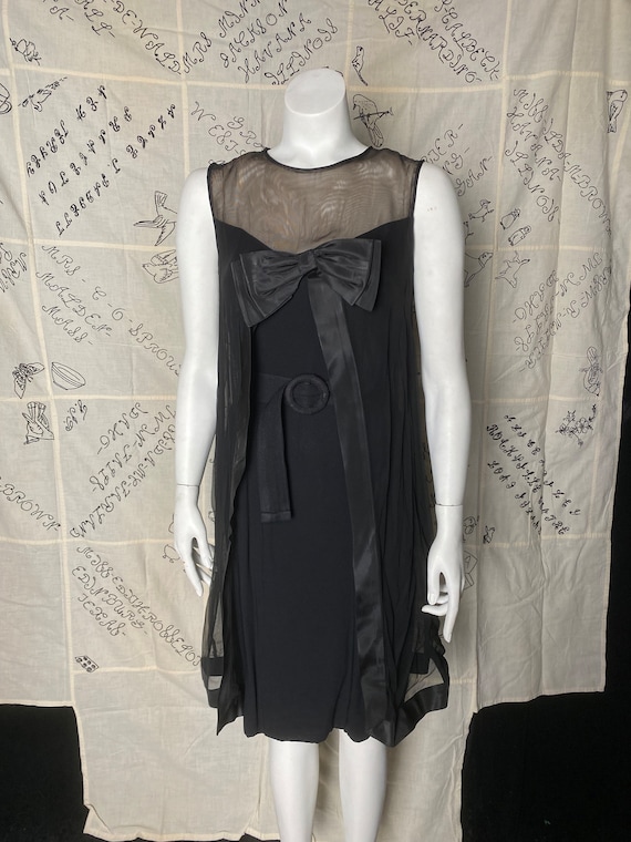 Vintage 1960’s black chiffon petit shift dress wit