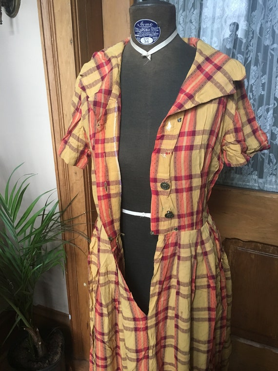 Vintage 1950's Golden Yellow and Pink Plaid Day D… - image 6