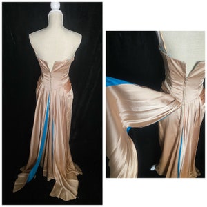 Vintage 1950s Emma Domb liquid pink and blue satin formal dress with matching pashmina, size small image 5