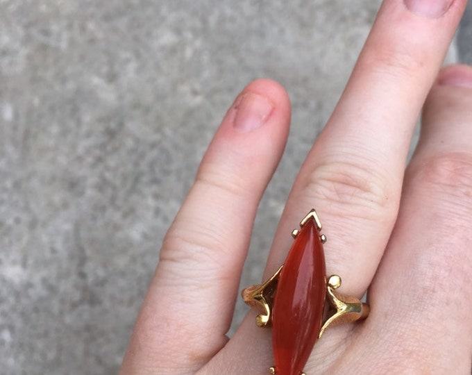 Vintage 1970's Avon Costume Ring With Gold Band and Red Brown Stone - Etsy