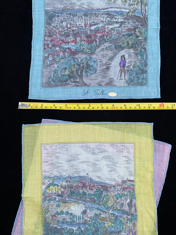 Vintage 1950’s set of 3 Swiss kerchiefs in pastel… - image 5