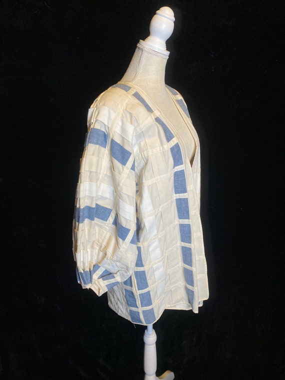 Vintage 1980’s white and blue linen woven strands… - image 3