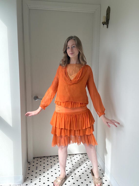 orange flapper dress Vintage 1920s copper silk satin beaded flapper dress Palm Beach Vintage