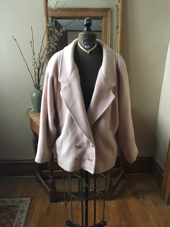 Vintage 1980 Light Pink Double Breasted Wool Coat… - image 1