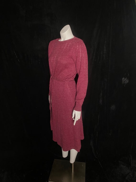 Vintage 1960’s 1970’s raspberry red knit dress wi… - image 5