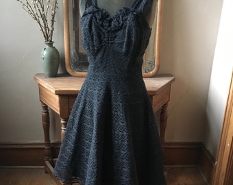 Vintage 1950's Textured Black Lace Party Dress, size medium large