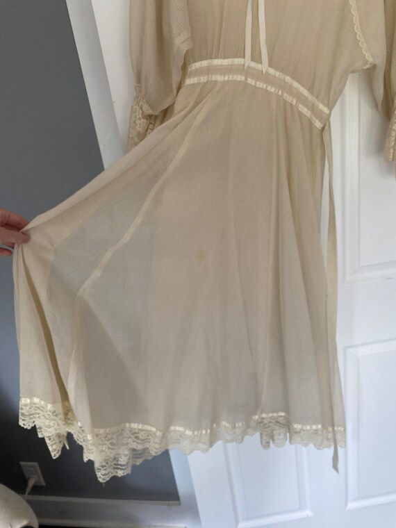 Vintage 1970’s cream beige sheer Gunne Sax dress,… - image 5