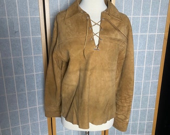 1950s Walt Wild West Suede Shirt / Vintage 50s Brown Lace up