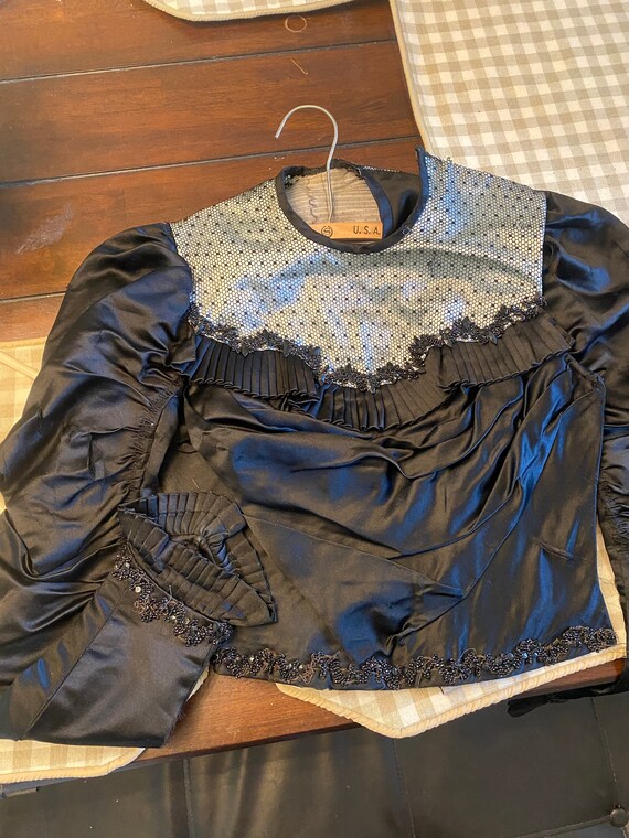 Vintage Edwardian Black and Blue Silk Corset Blou… - image 5