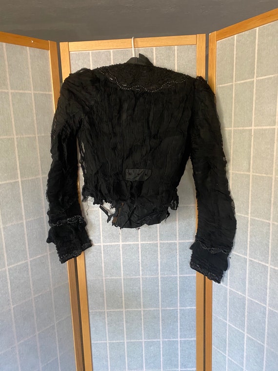 Antique 1890’s black rouched silk beaded blouse - image 9