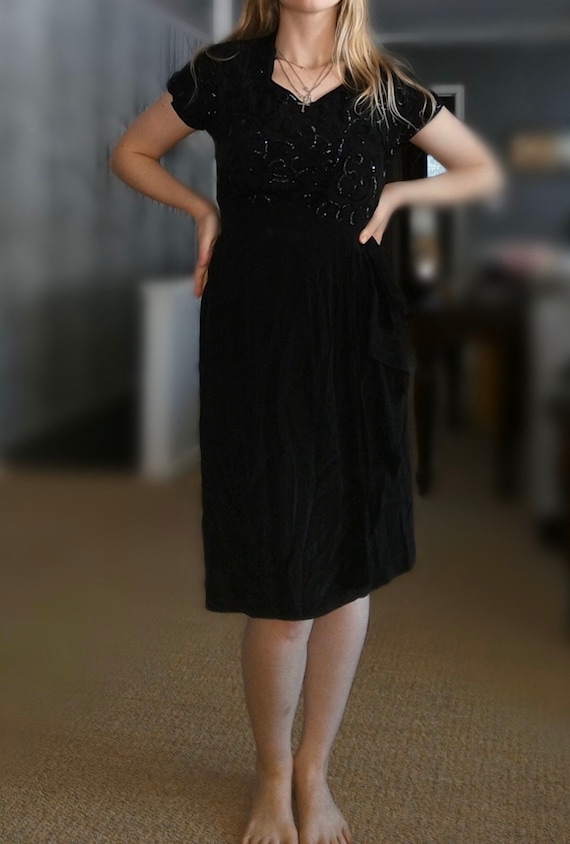 Vintage 1940's Black Art Deco Sequin Dress, Size X