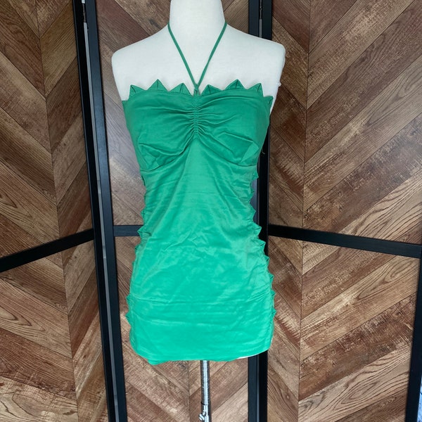 Vintage 1940’s 1950’s bright green one piece swimsuit with point details, size small