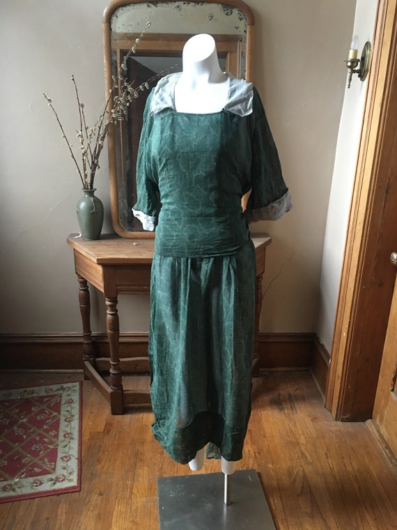 Vintage Early 1900's Sheer Green Leaf pattern Dres