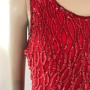 Vintage 1980s Full length red silk sequin dress image 5