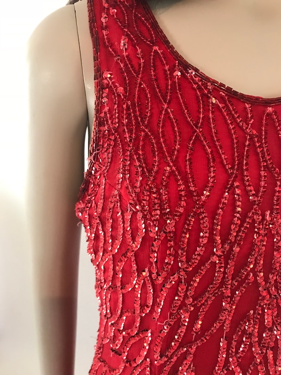 Vintage 1980s Full length red silk sequin dress - image 5