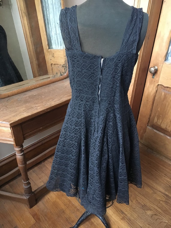 Vintage 1950's Textured Black Lace Party Dress, s… - image 4