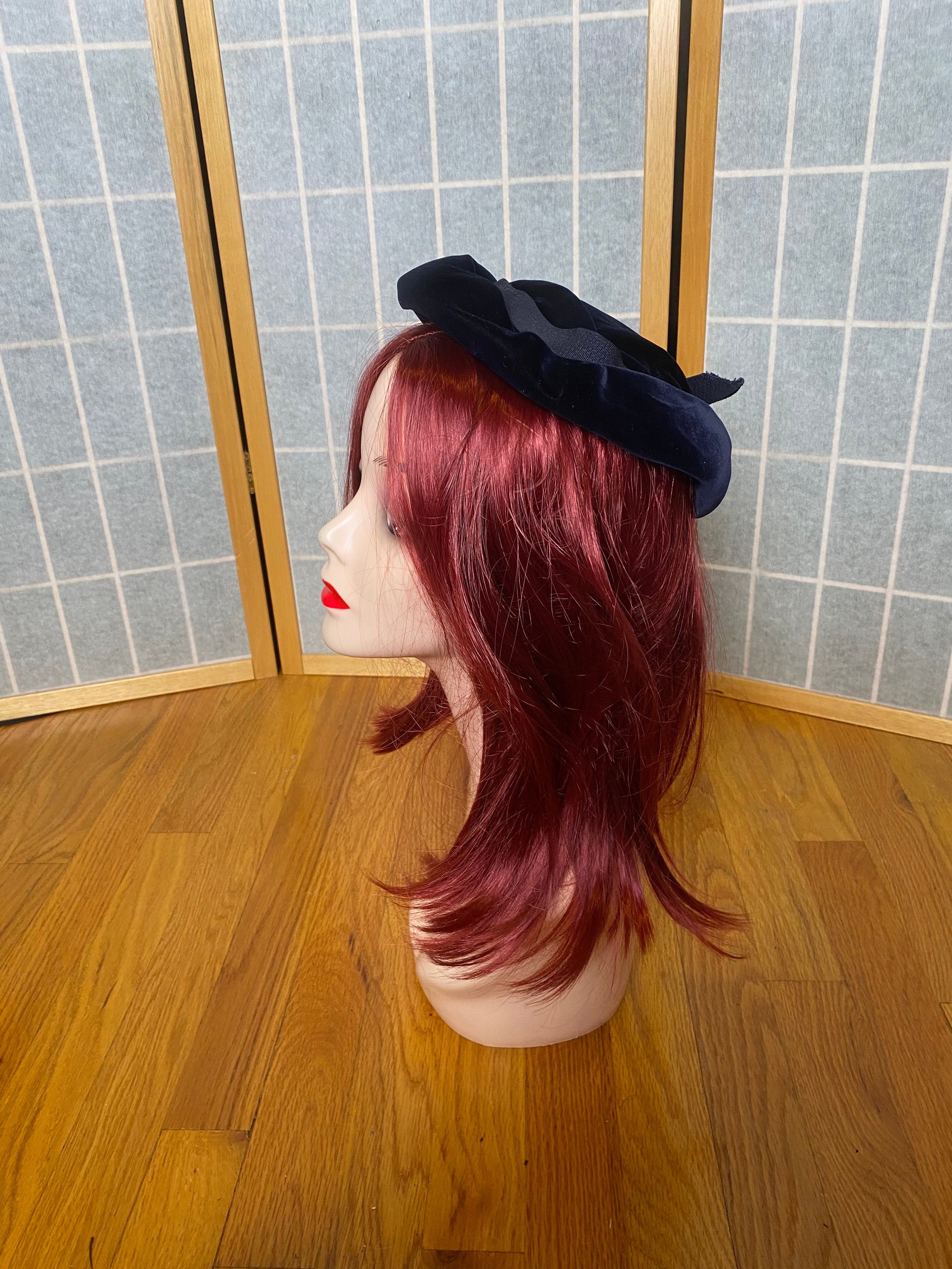 Vintage Trebor 1950s Lacquered Raffia Woven Hat Turban Bubble Navy Blue With Box Raffia Bubble Hat - Etsy main image 4