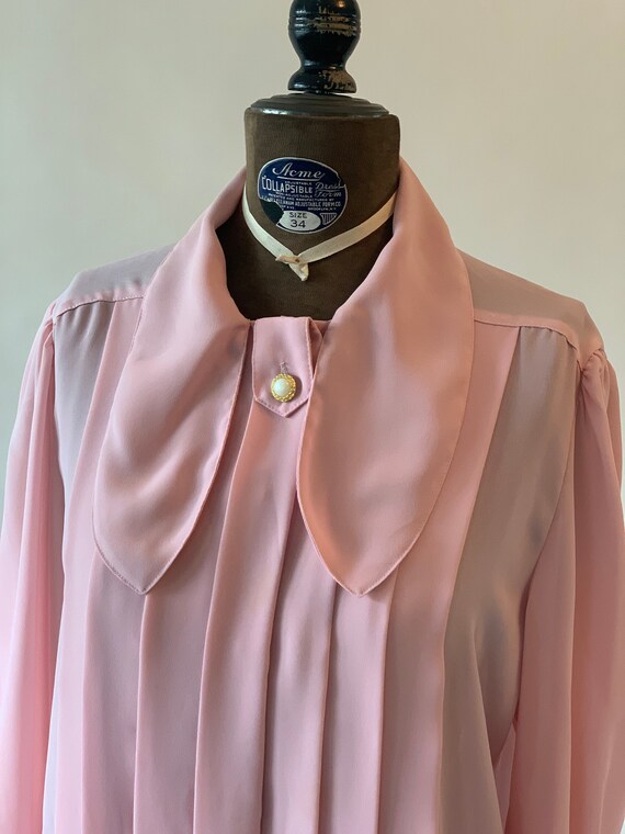 Vintage 1980s pink blouse with pintucks and bow - image 8