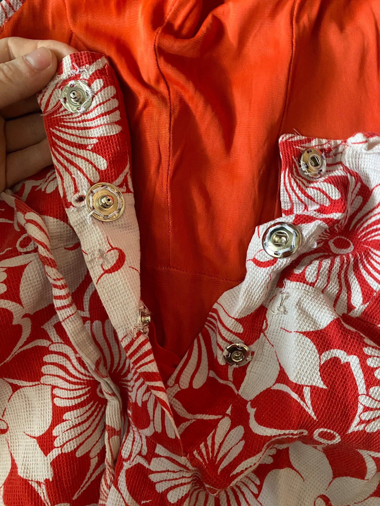 Vintage 1940’s Coral Red and White One Piece Swimsuit, Size