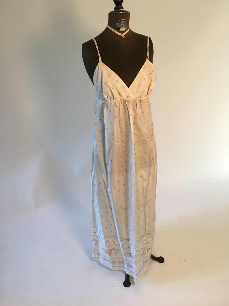Vintage 1980/'s Beige White and Pink Floral Strappy Night Gown with Matching Robe Set Size mediumlarge