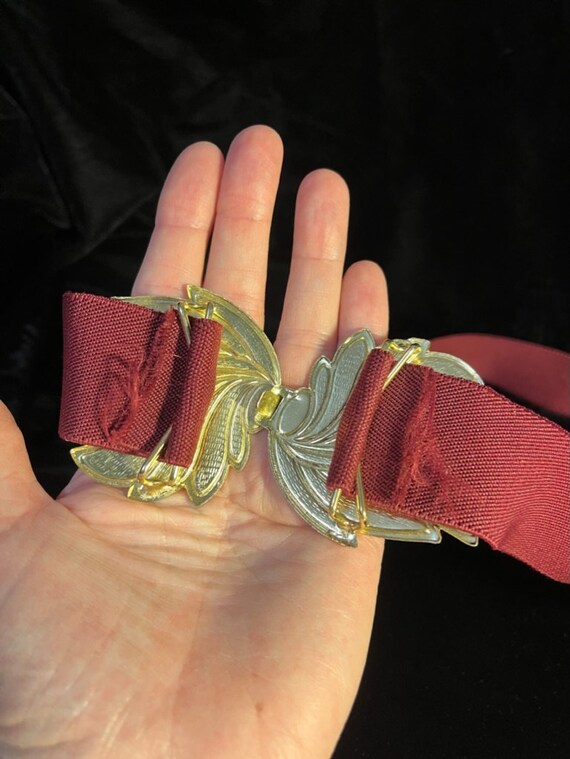 Belt Elastic Burgundy with Cloisonne‎ Buckle 80s Burgundy Stretch Belt | Cinch Belt | Cloisonne Enamel  main image 2