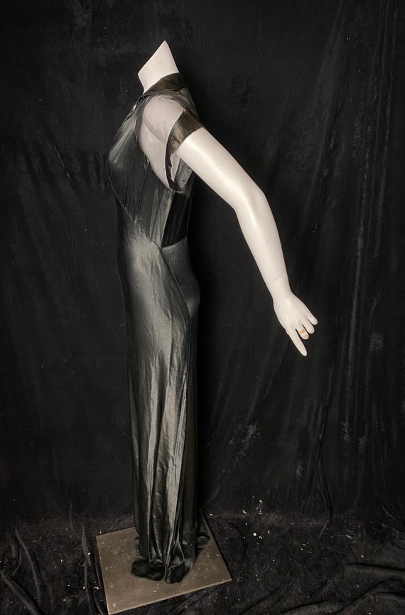 Vintage 1930’s black liquid satin gown with mesh,… - image 4