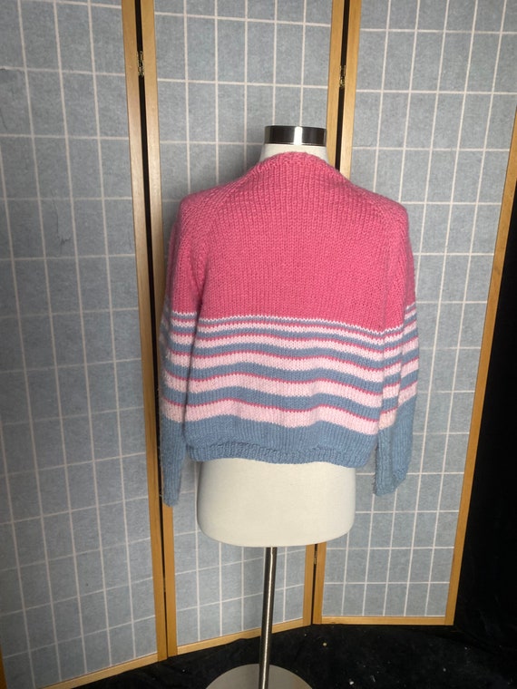 Vintage 1950’s pink and gray stripe hand knit car… - image 8