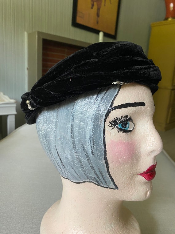 Vintage 1960's Black Velvet And Rhinestone Braided