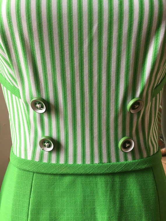 Vintage 1960's Green and White Striped Dress, siz… - image 3