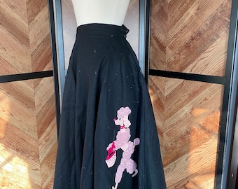 Vintage 1950’s black felt poodle skirt with pink poodle, size medium