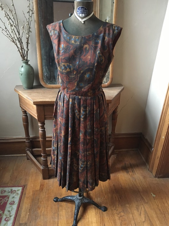 Vintage 1950's Brown and Blue Marcy Allen Dress w… - image 2